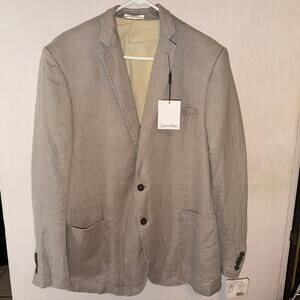 Calvin Klein 100% Linen Blazer 44R Khaki Lightweight Jacket